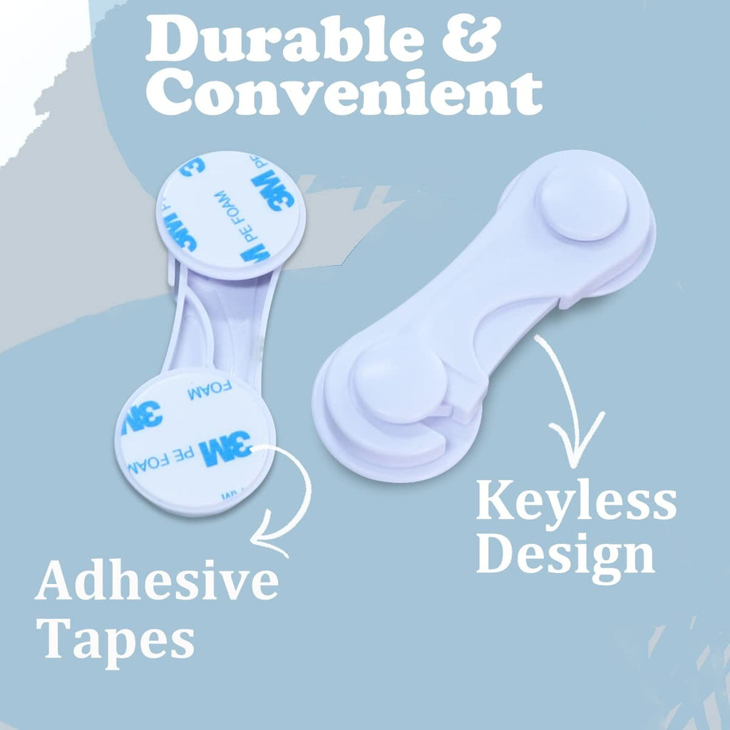 4 Pack Baby Proof Cabinet Door Locks White Adhesive Child Safety Latches 3.93"