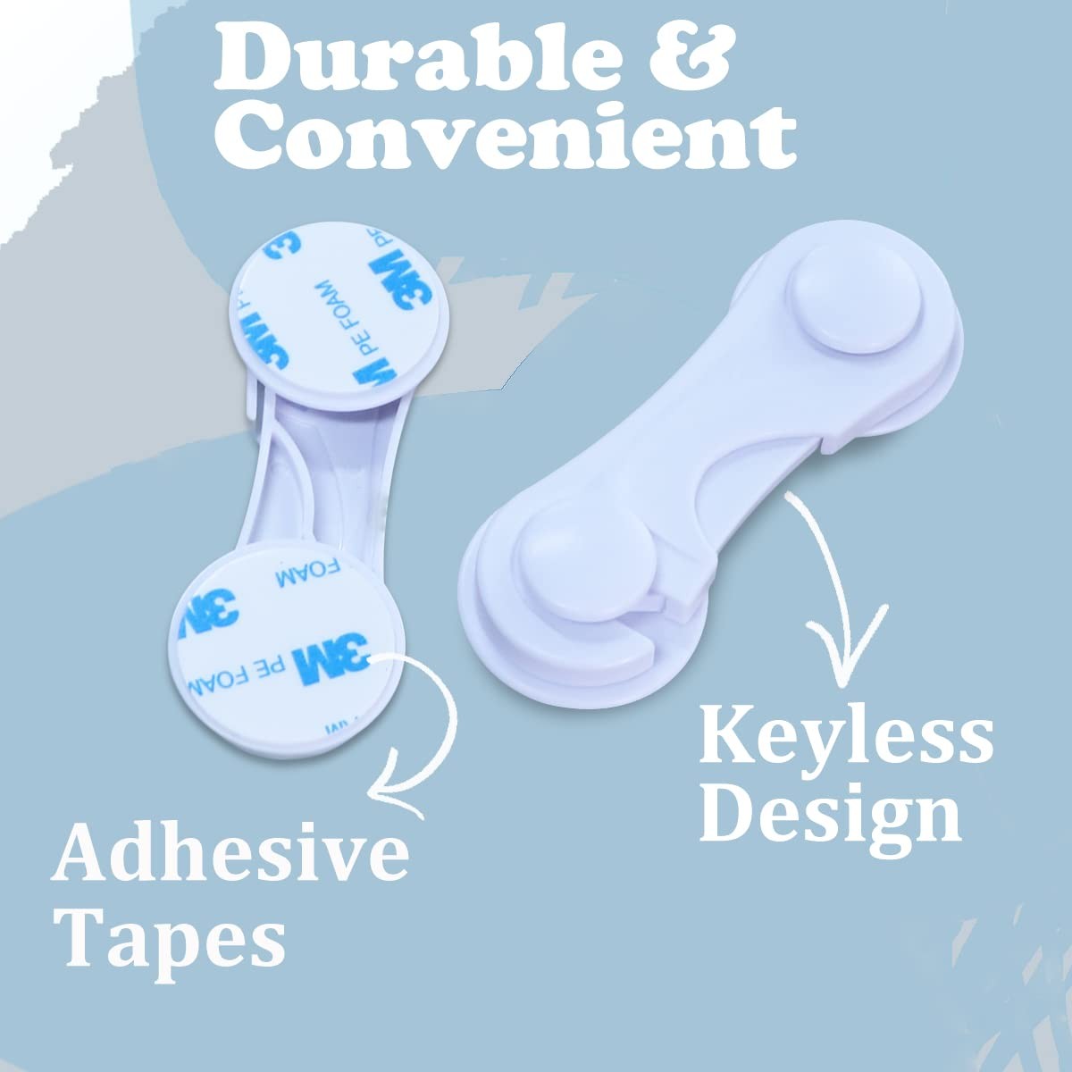 4 Pack Baby Proof Cabinet Door Locks White Adhesive Child Safety Latches 3.93"