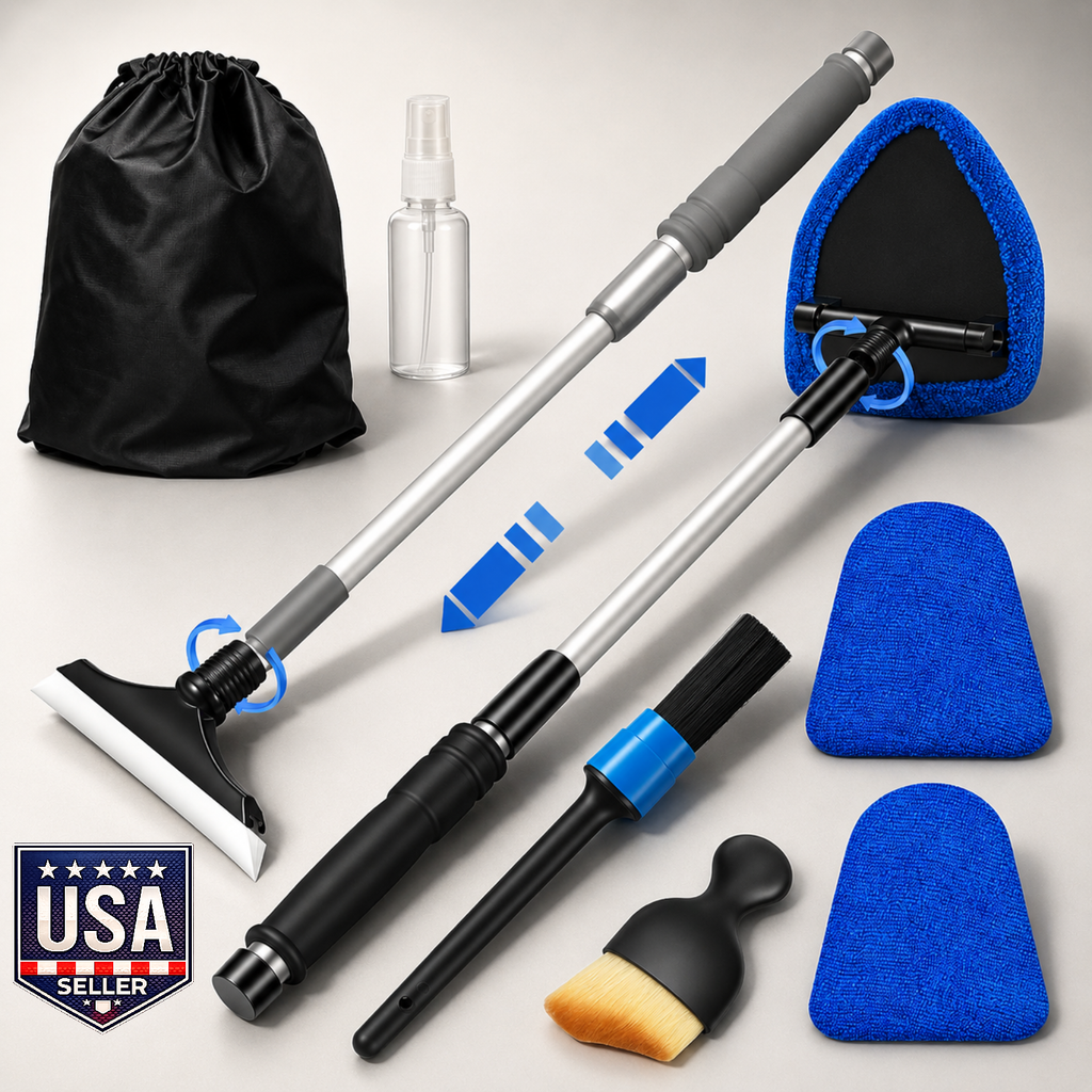 Car Windshield Cleaner Tool Kit Extendable Handle 3 Pads Auto Glass Cleaner