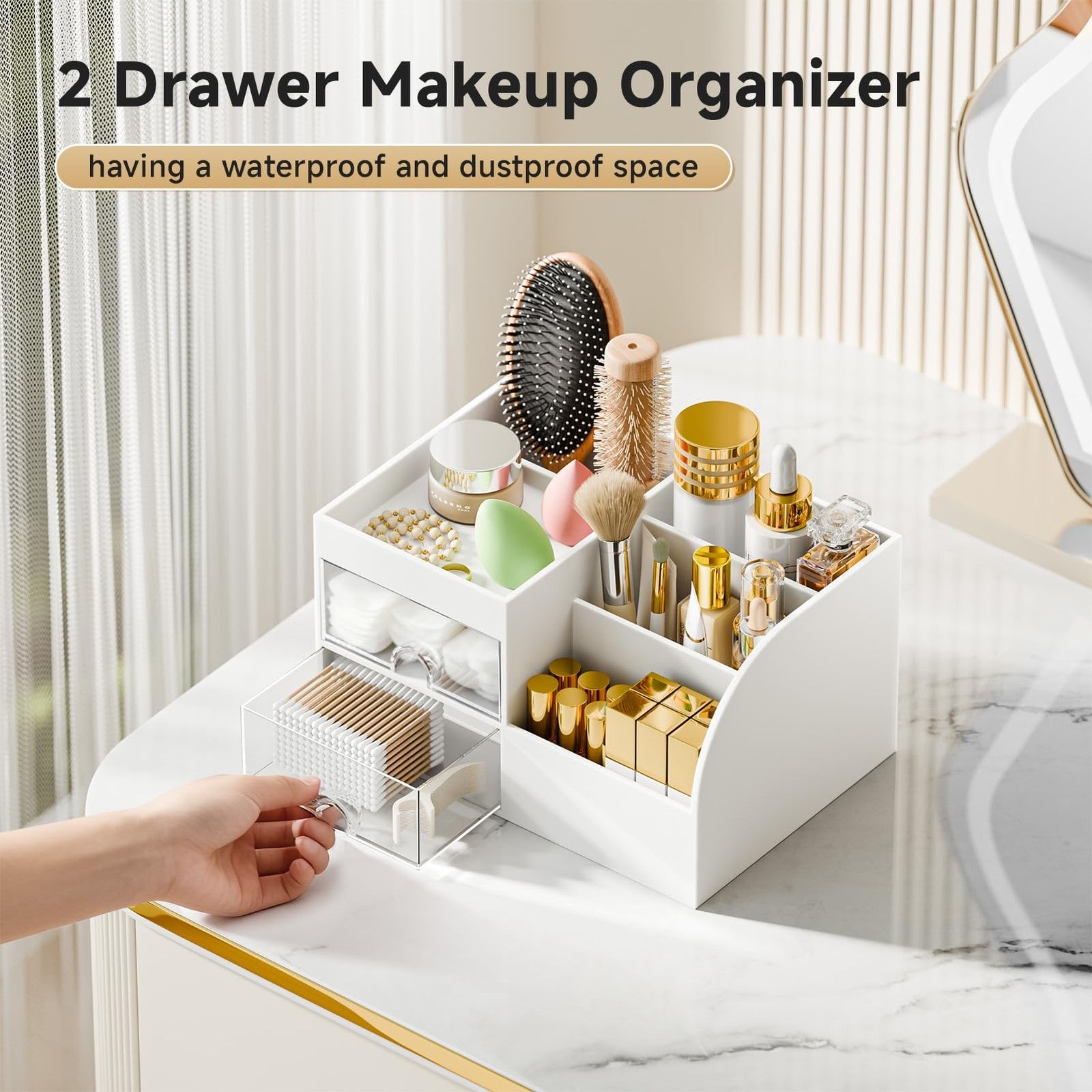 Makeup Organizer with 2 Drawers Makeup Organizers Countertop for Vanity Bathroom
