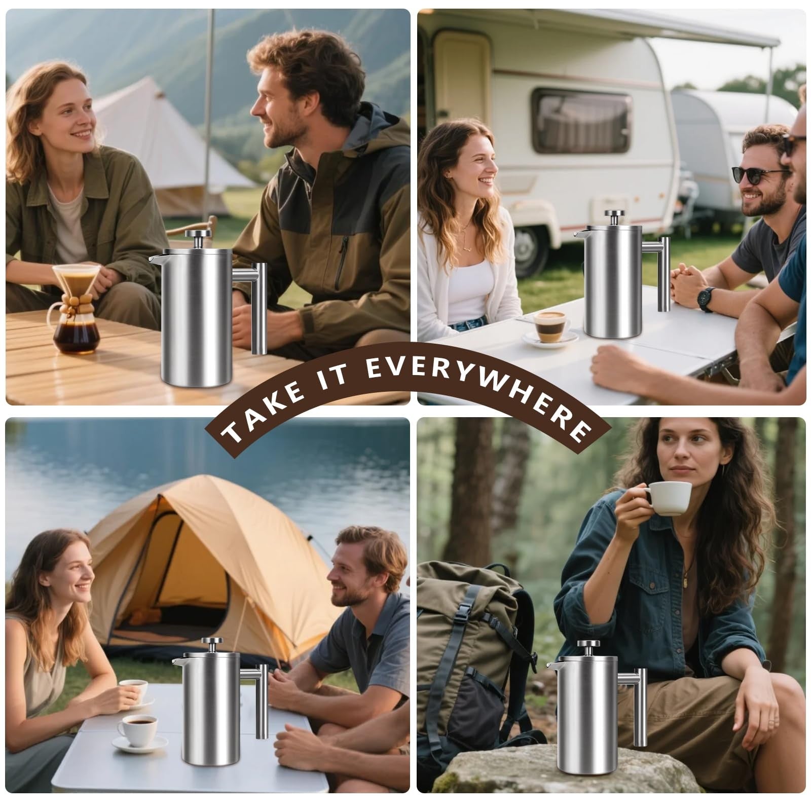 34oz Stainless Steel French Press Double-Wall Insulated 4 Cup Coffee Maker home