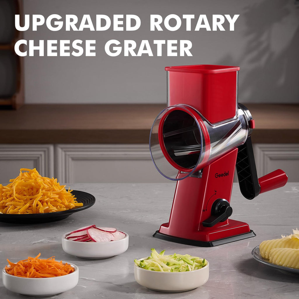 Rotary Cheese Grater Vegetable Slicer Hand Crank Kitchen Shredder 4 Blade
