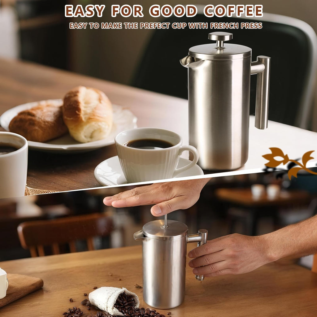 34oz Stainless Steel French Press Double-Wall Insulated 4 Cup Coffee Maker home