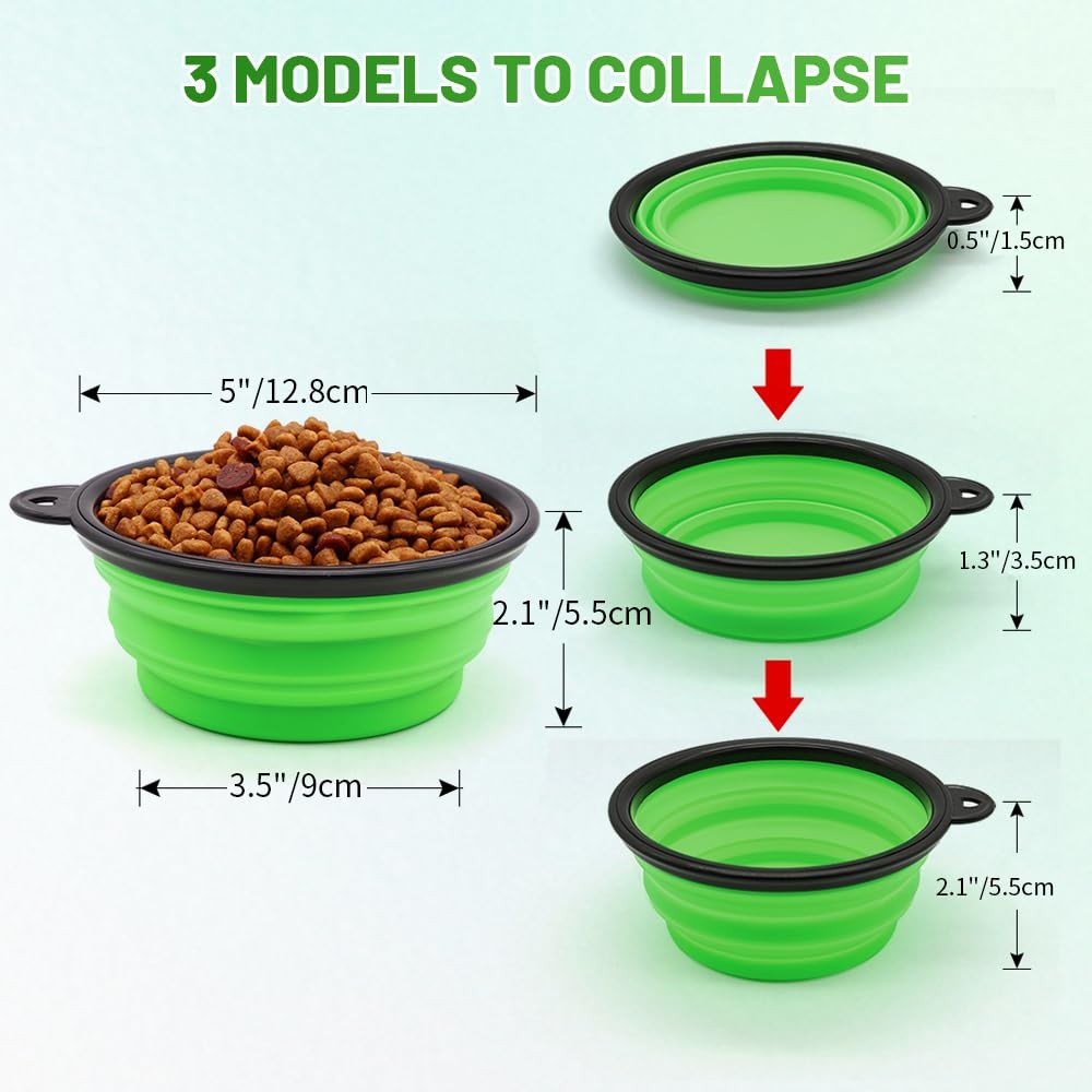 2 Pack Collapsible Dog Cat Bowls Small 12oz Travel Food Water Bowls Carabiners