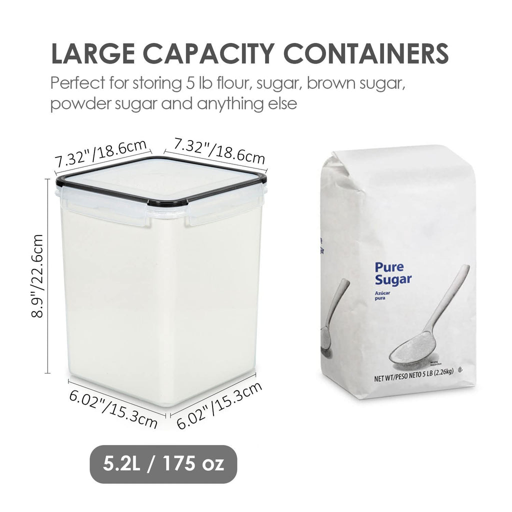 4 PCS Large Food Storage Containers 5.2L / 175oz, 4 Pieces BPA Free Plastic