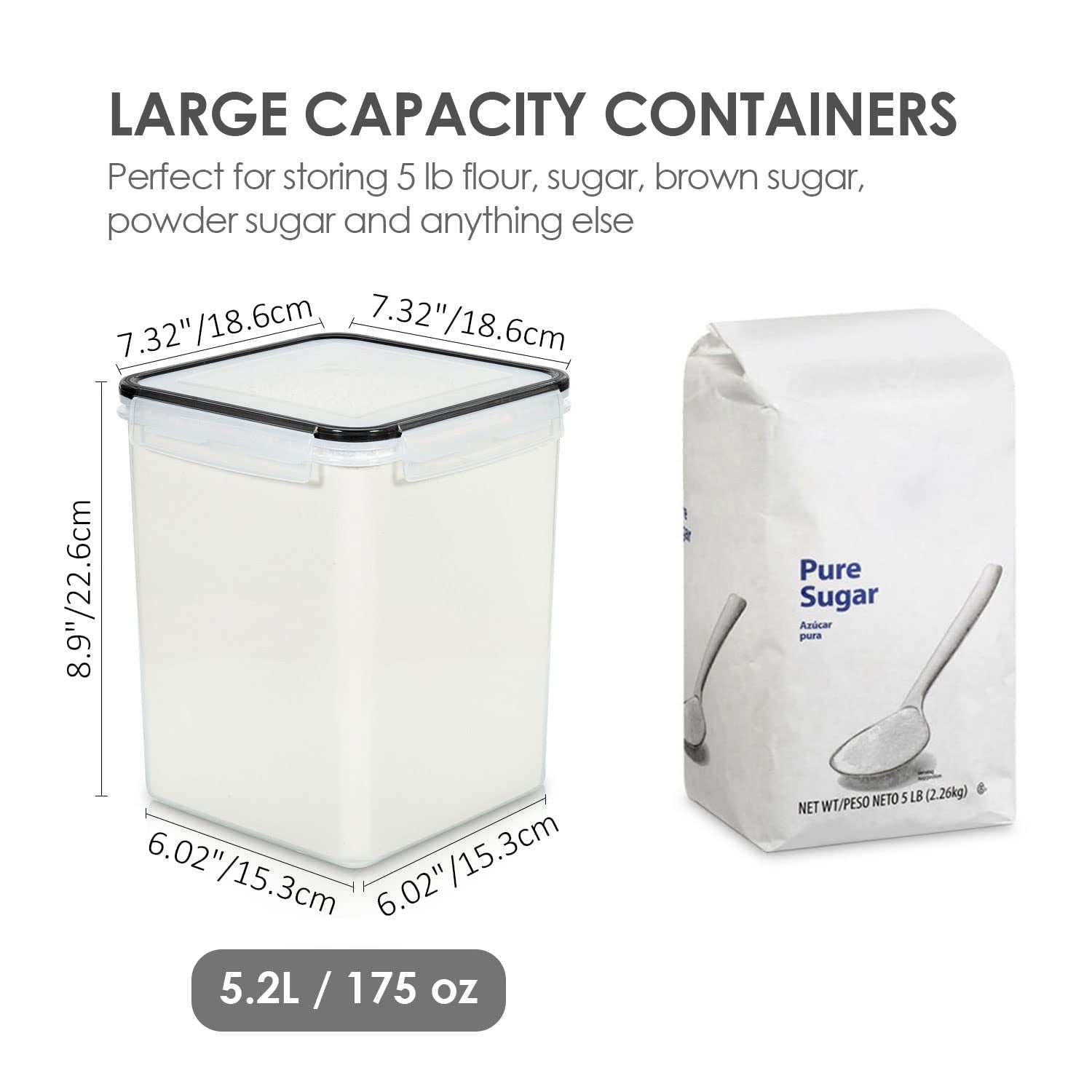 4 PCS Large Food Storage Containers 5.2L / 175oz, 4 Pieces BPA Free Plastic