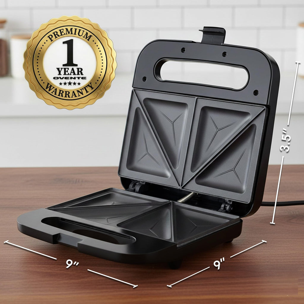 OVENTE Electric Sandwich Maker Nonstick 2 Slice Grill Black GPS401B 750W