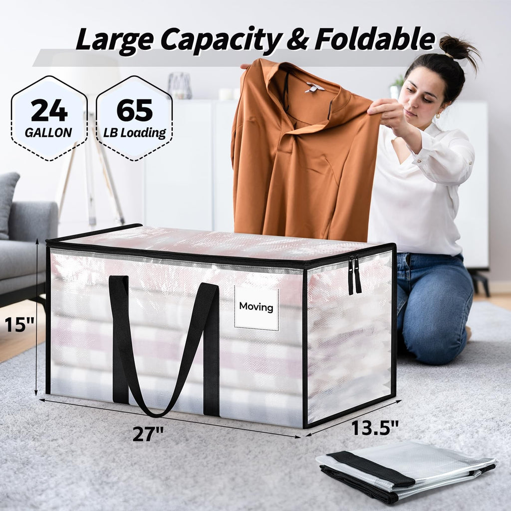 8 Pack Extra Large Heavy Duty Moving Bags Clear Storage Bins with Lids Reinforce