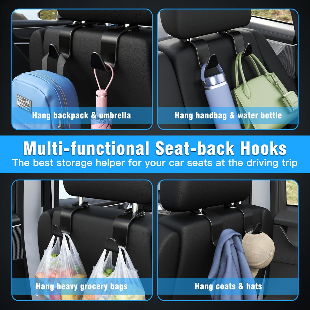 4-Pack Car Headrest Hooks, car Storage Organizer for Purses Handbags Groceries