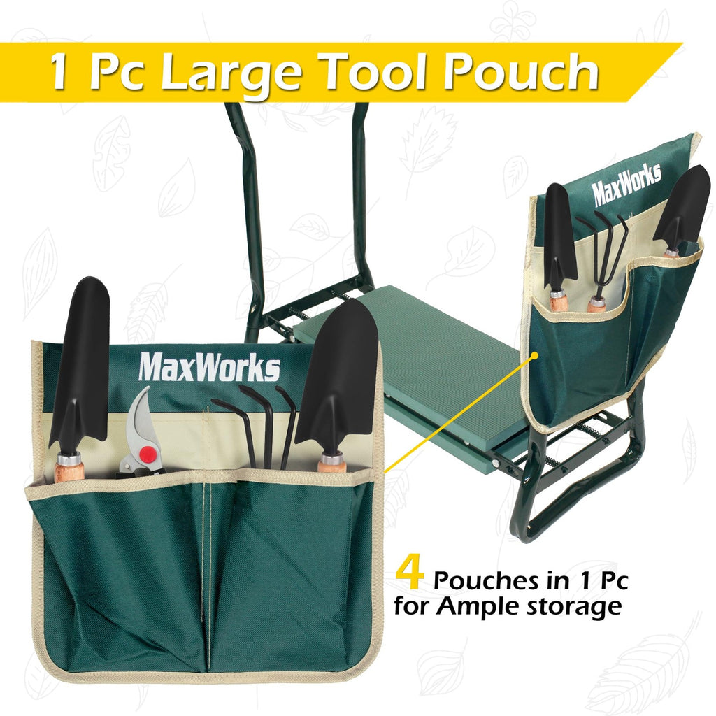 MaxWorks Folding Garden Kneeler & Seat 8" Wide Pad w/ Tool Pouch 330 lb Max