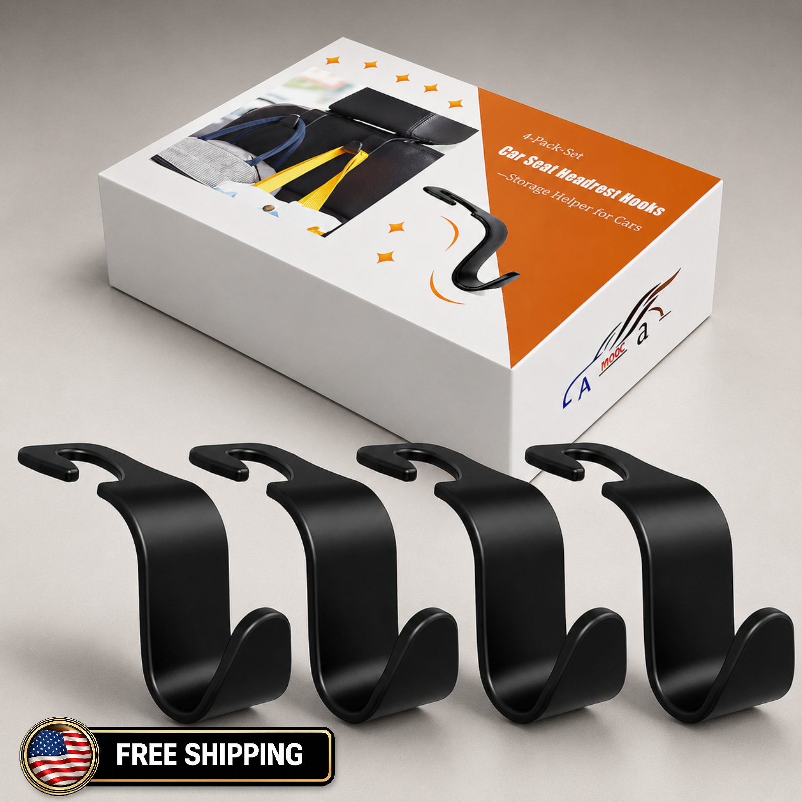 4-Pack Car Headrest Hooks, car Storage Organizer for Purses Handbags Groceries