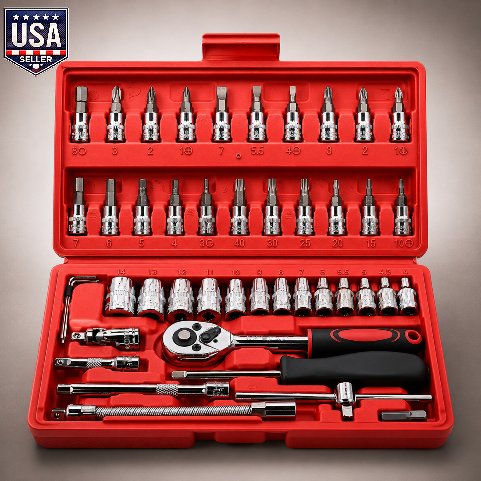 Egofine 46 Pieces 1/4 inch Drive Socket Ratchet Wrench Set, with Bit Socket Set