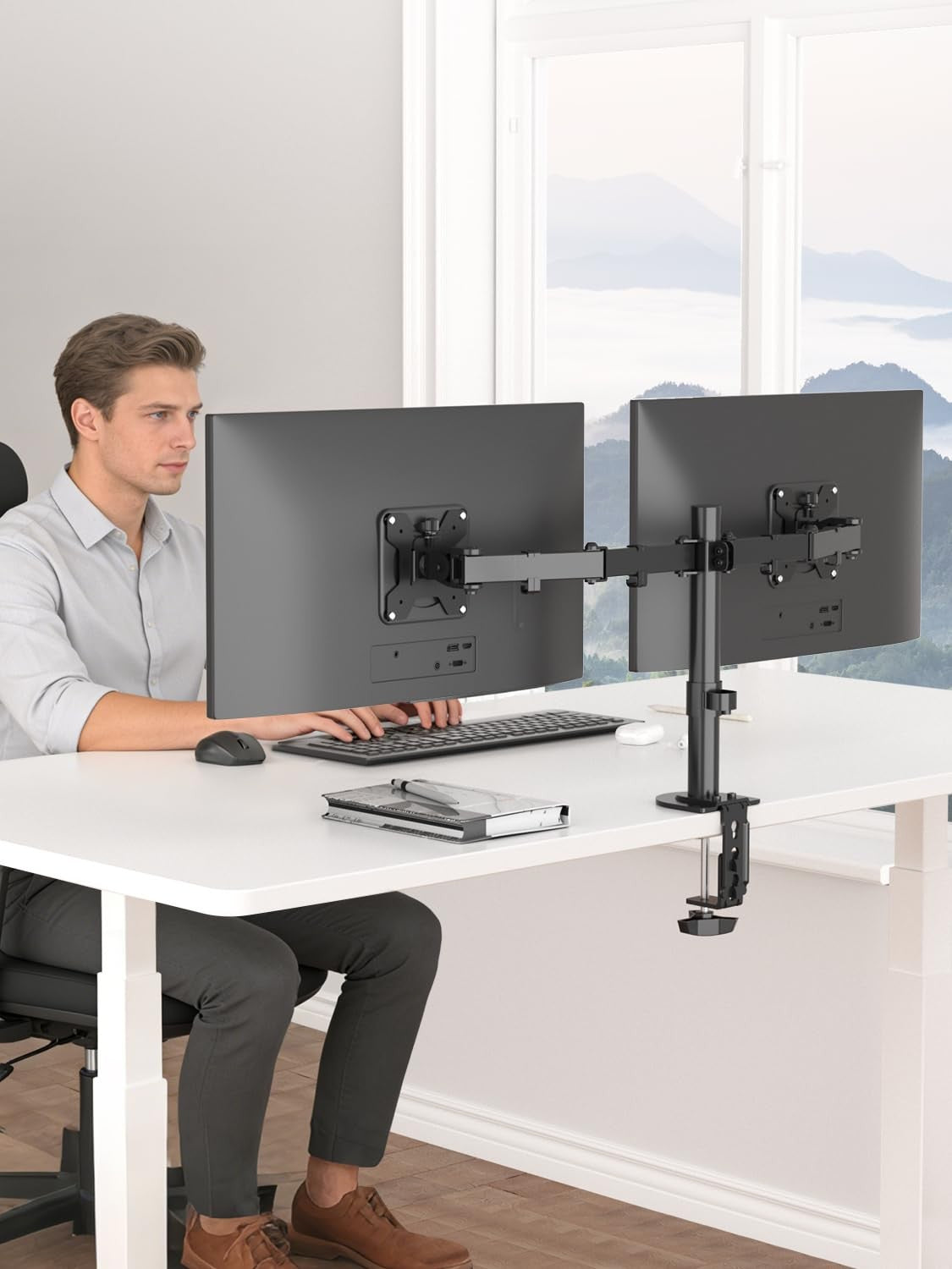 Dual Monitor Desk Mount for 2 Screens Up to 27" Holds 22 lbs Each VESA 75/100