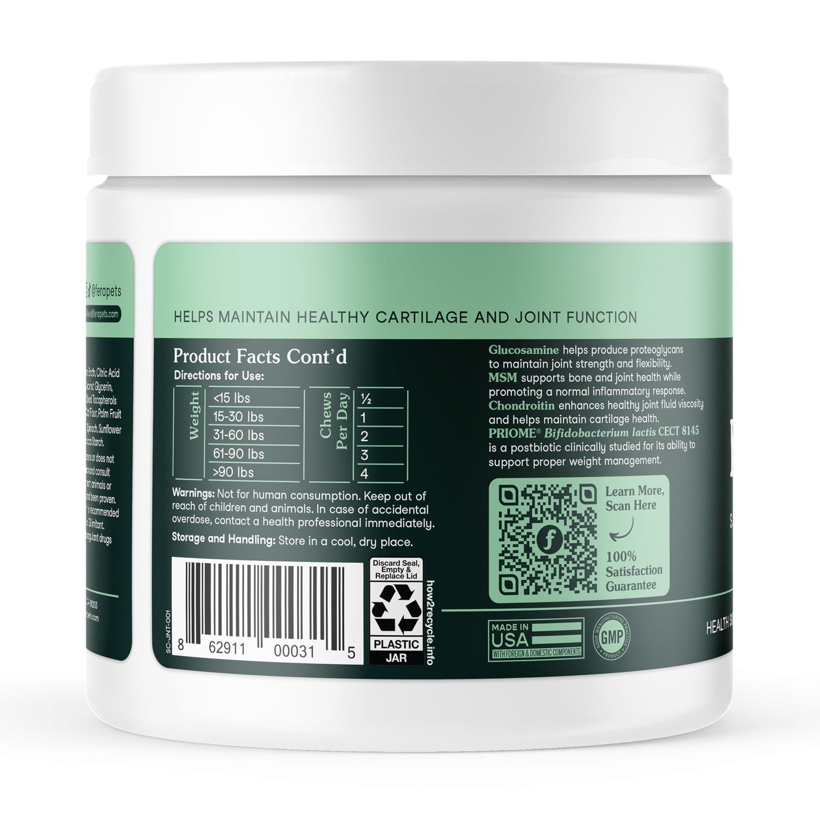 Fera Pets Hip & Joint Supplement for Dogs with Glucosamine, MSM, Chondroitin,
