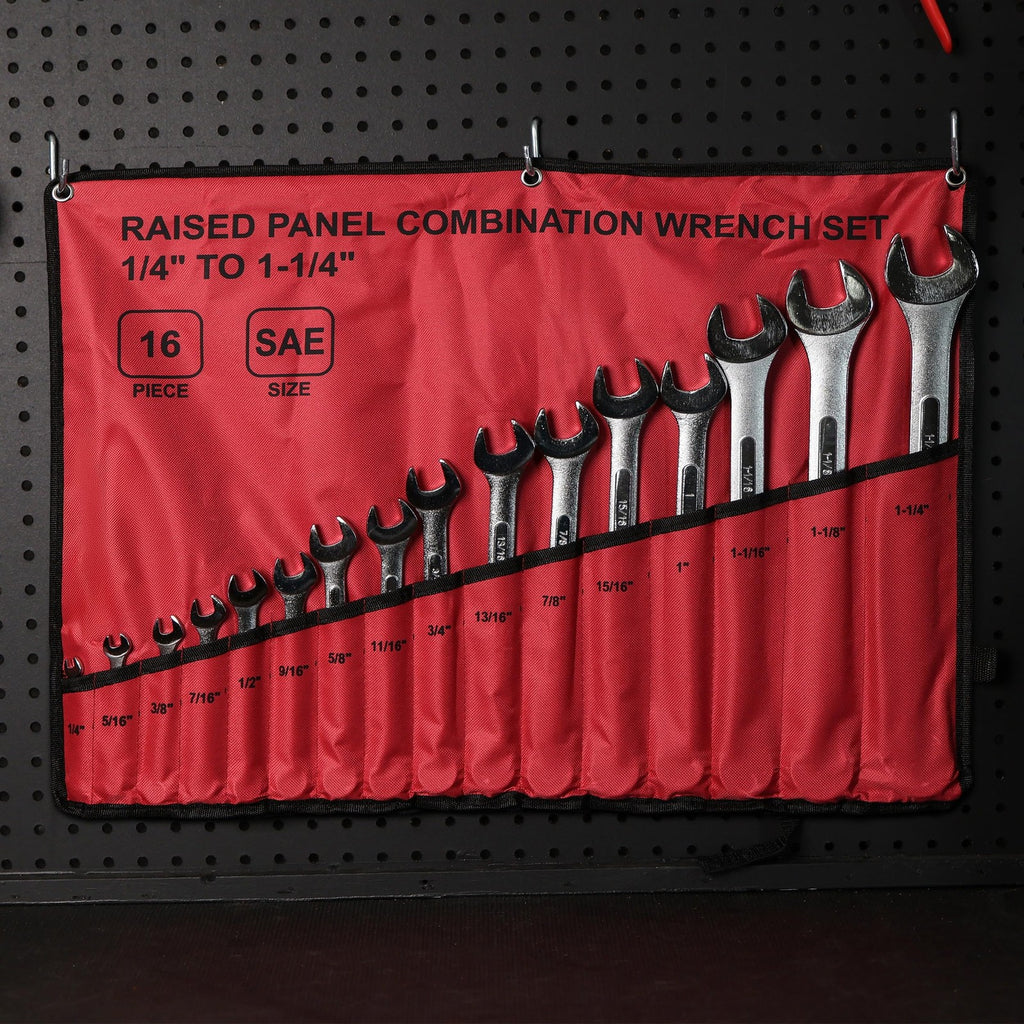 ABN 16-Piece SAE Combination Wrench Set 1/4" to 1-1/4" w/ Roll-Up Pouch 12-Point