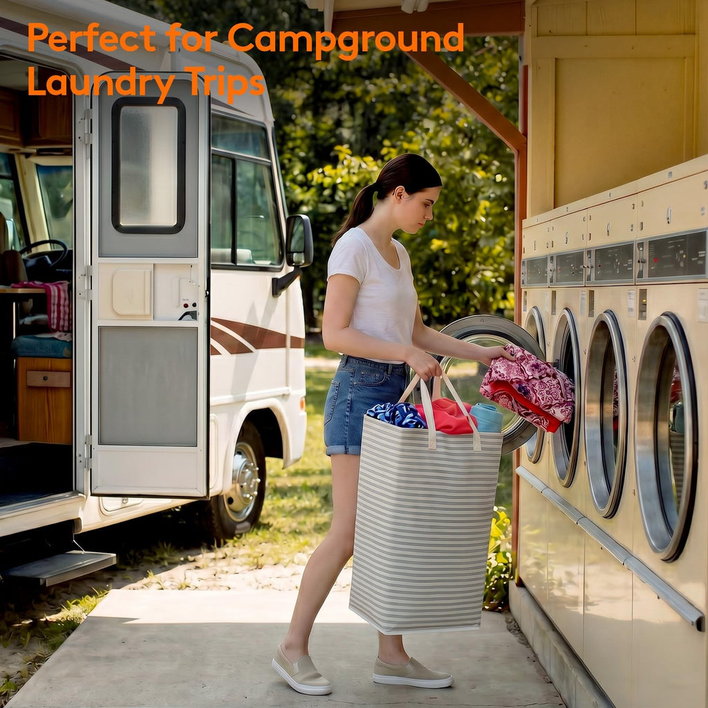 2 Pack Laundry Basket 80L Each Collapsible Clothes Hamper with Reinforced Handle