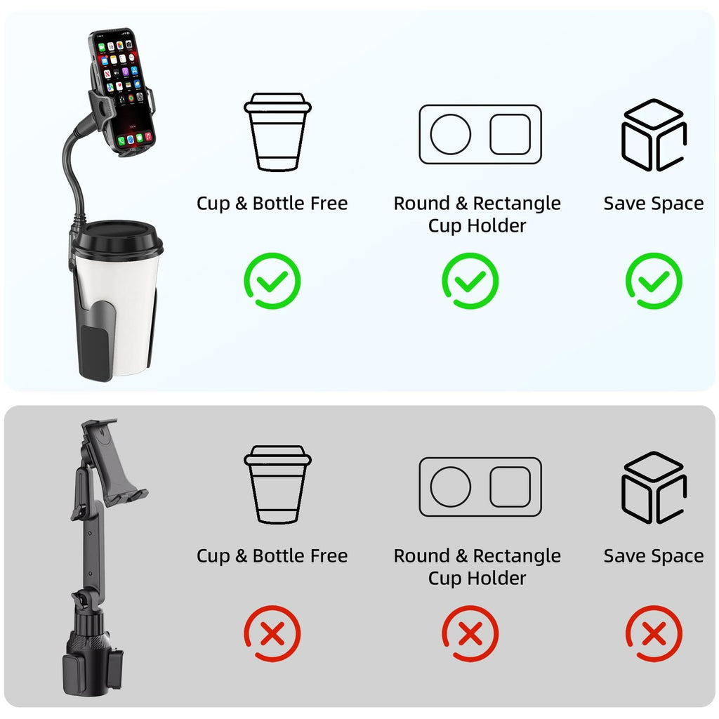 Cup Holder Phone Mount 8in Gooseneck Fits 2.5-4.5in Cup Holders 4-7in Phones