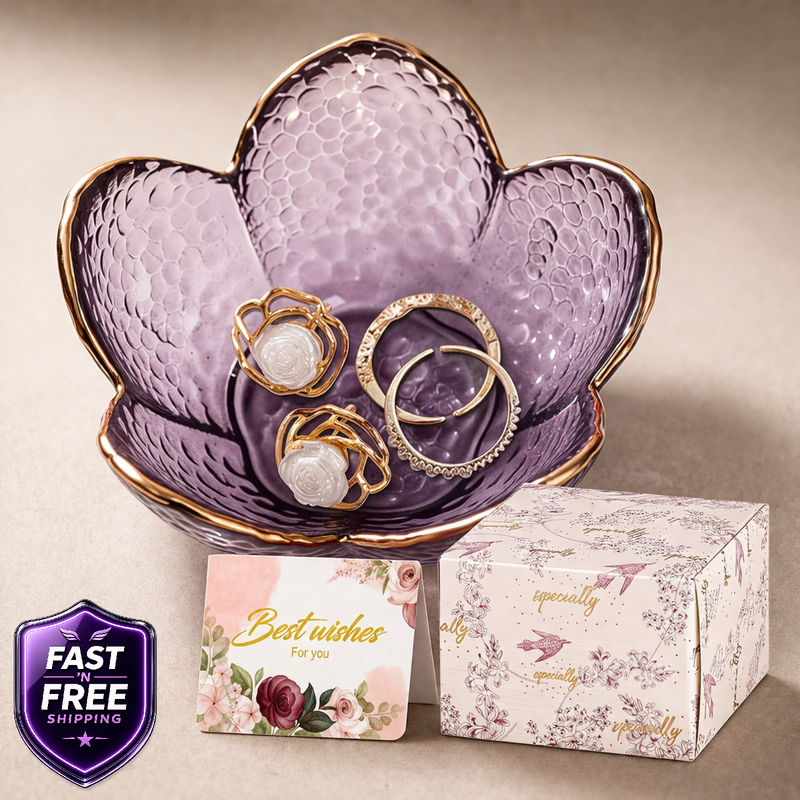Flower Jewelry Dish Glass Ring Holder Vanity Organizer Tray Bedroom - Bathroom