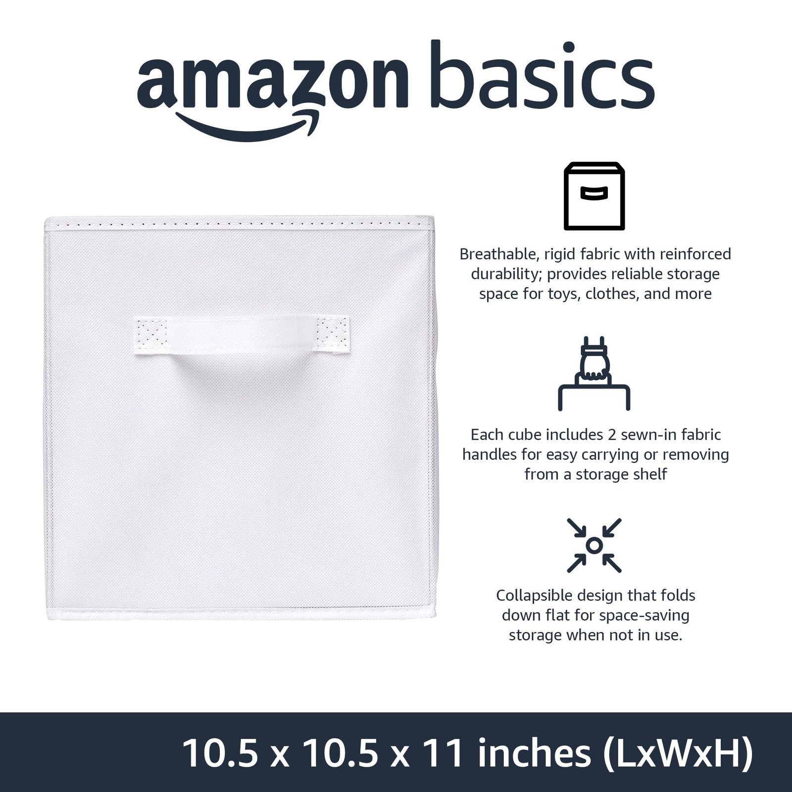 6 Pack Fabric Storage Cubes 10.5 x 10.5 x 11 in Collapsible Bins White