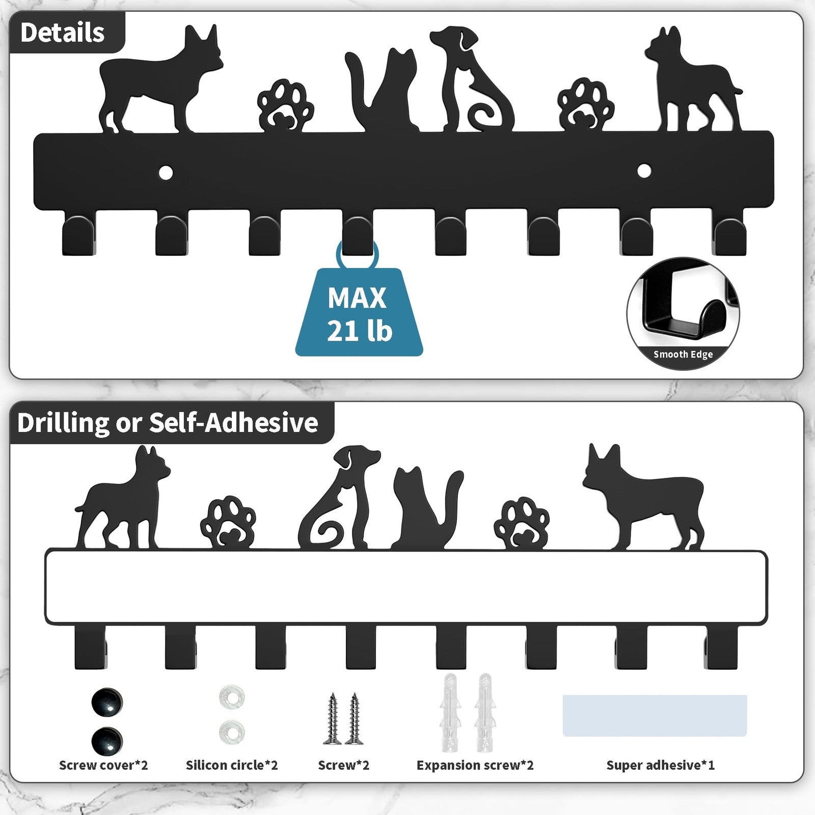 Key Hooks with 8 Hooks Wall Mounted, Key Holder for Wall Decor, Dog Key Holder