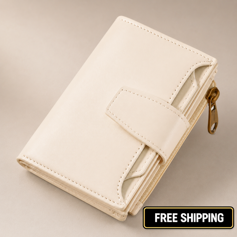 Airkit RFID Blocking Small Leather Wallet Women Compact Card Holder off white
