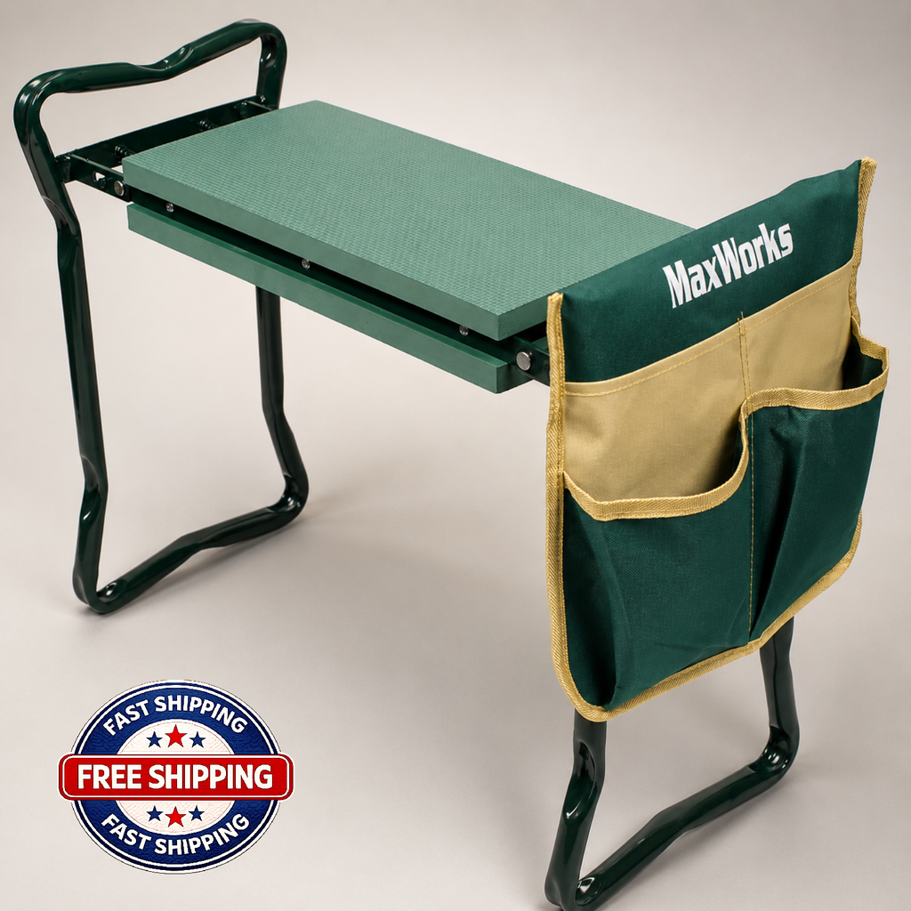 MaxWorks Folding Garden Kneeler & Seat 8" Wide Pad w/ Tool Pouch 330 lb Max