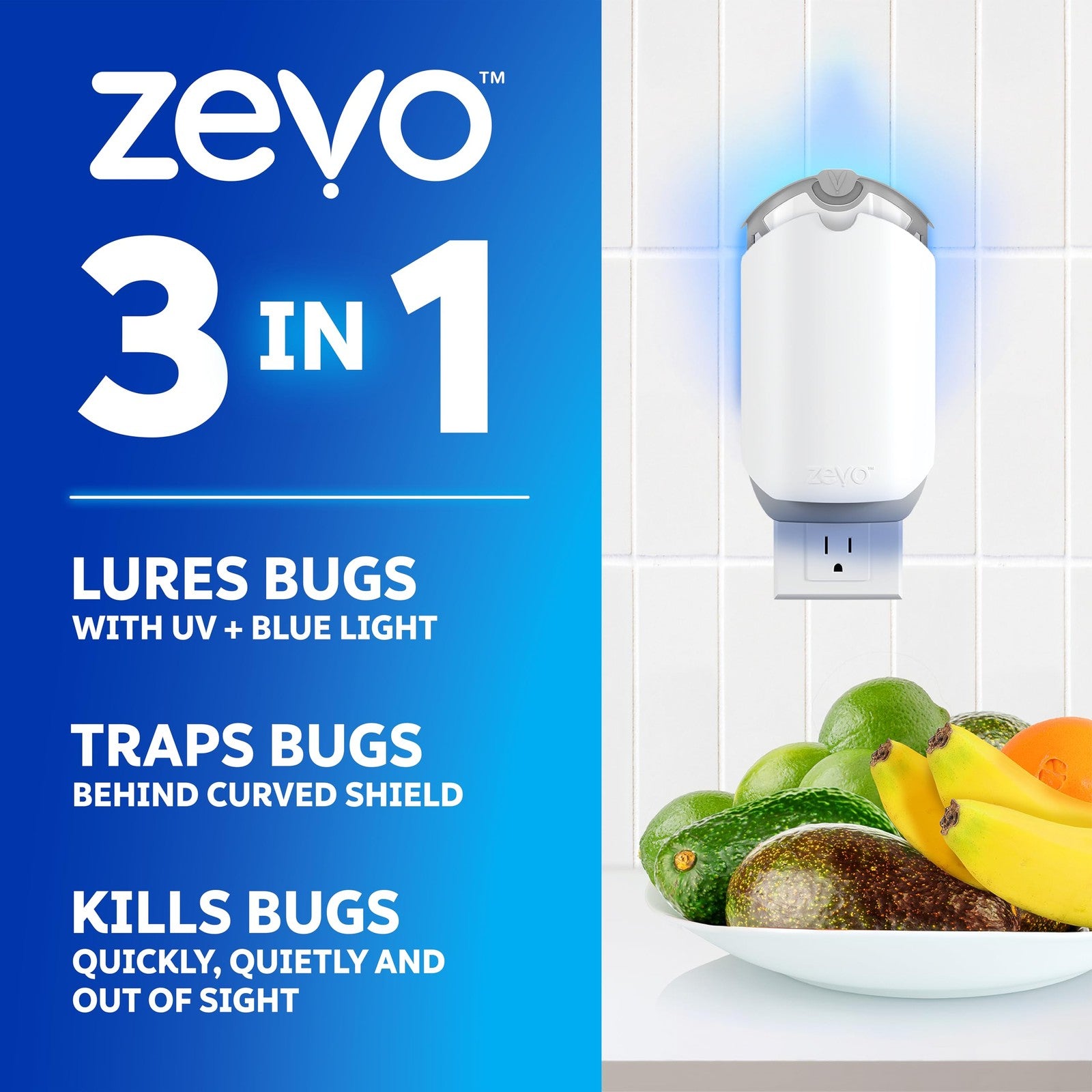 Zevo Flying Insect Trap Full Size Plug-In + 1 Cartridge Flies Gnats Indoor