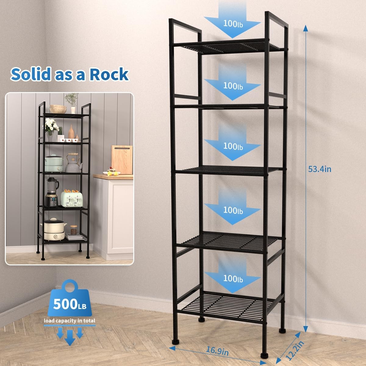 5 Tier Metal Storage Shelf Rack Narrow Shelving Unit Pantry Kitchen Organizer