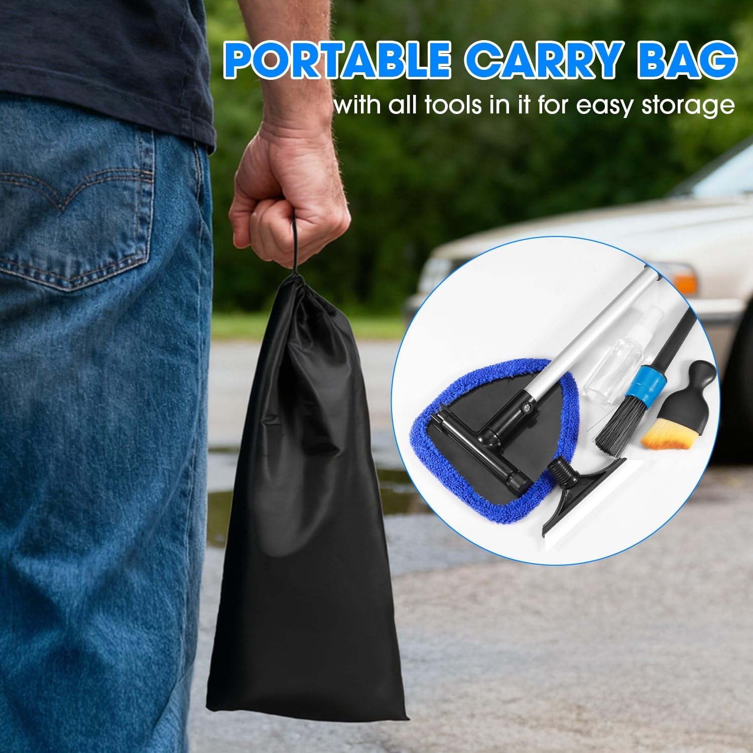 Car Windshield Cleaner Tool Kit Extendable Handle 3 Pads Auto Glass Cleaner