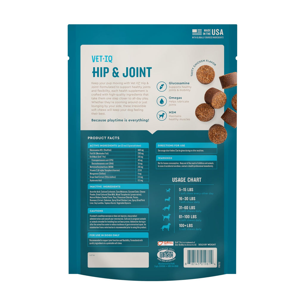 VetIQ Glucosamine Hip & Joint Supplement for Dogs, 60 Soft Chews, Joint Support
