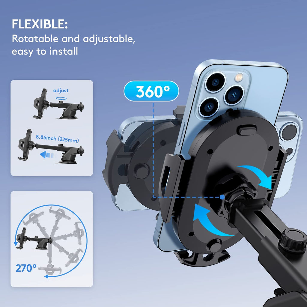 Car Phone Mount Dashboard Windshield Strong Suction Adjustable Fits All Phones
