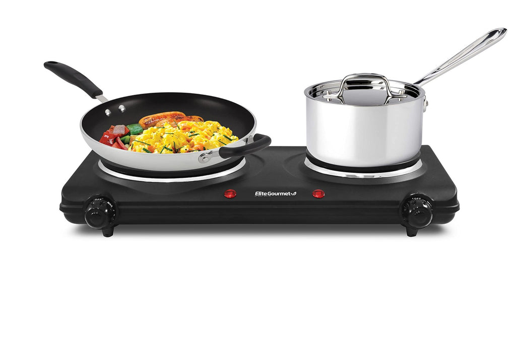Elite Gourmet Double Cast Iron Burner 1500W Hot Plate w Temp Controls