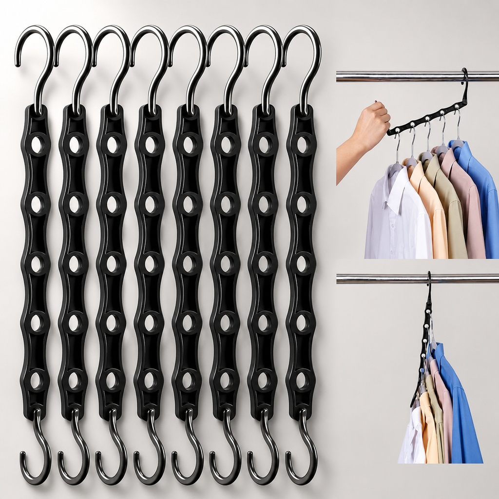 10 Pack Space Saving Cascading Hanger Organizers 5 Hole Black Closet Storage