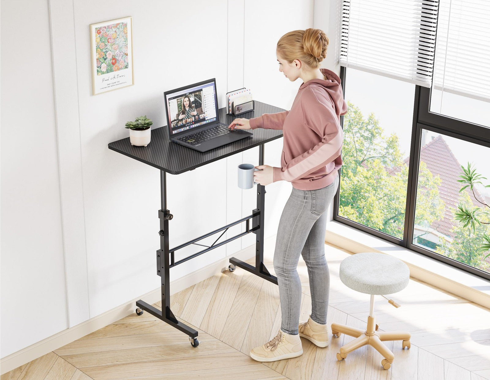 Adjustable Standing Desk Rolling Compact Sit Stand Workstation Small Space