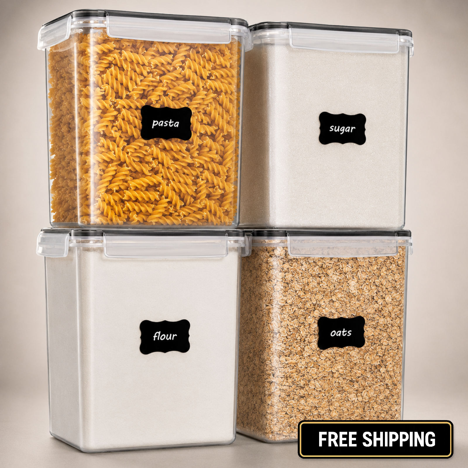 4 PCS Large Food Storage Containers 5.2L / 175oz, 4 Pieces BPA Free Plastic