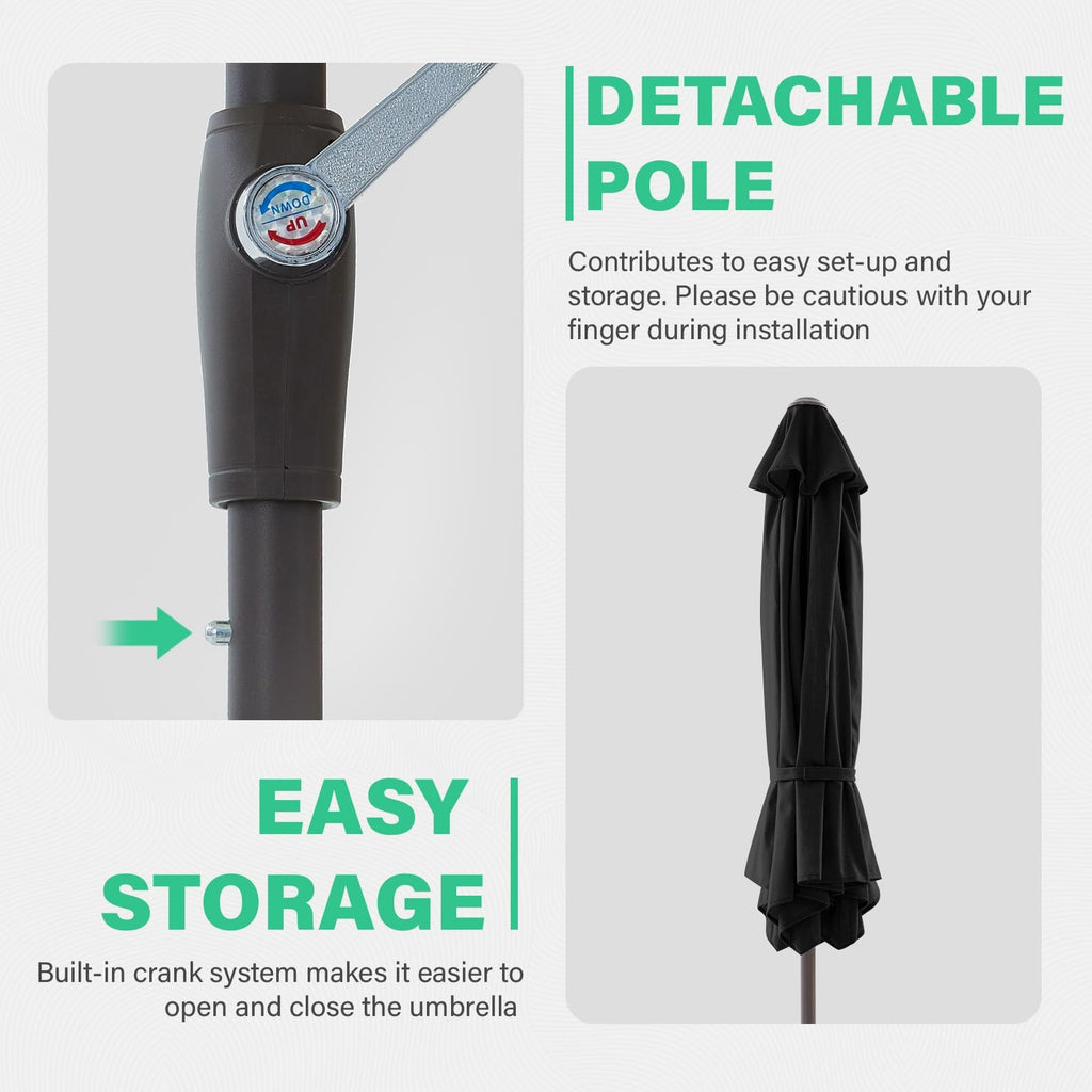 JEAREY 7.5 FT Patio Umbrella Black Tilt Crank 6 Rib Outdoor Market Umbrella