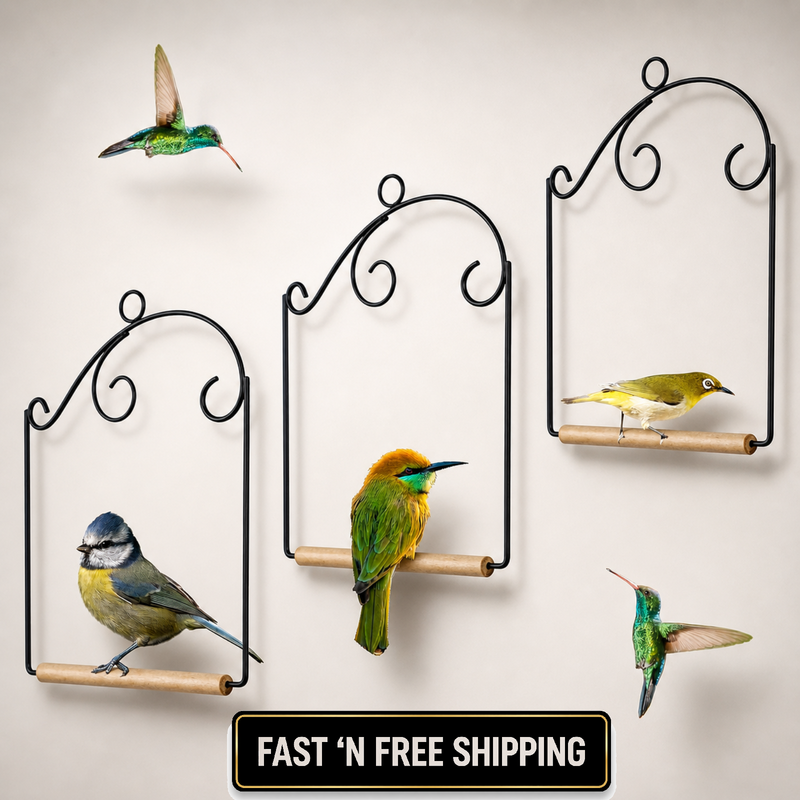 Winemana 3PC Hummingbird Swing 7.5x5.6in Metal Frame Wood Dowel