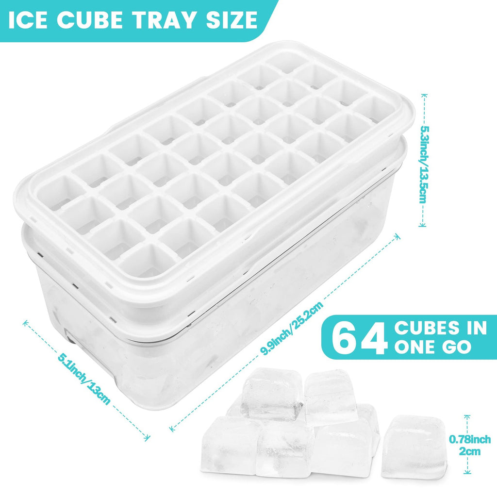 Ice Trays for Freezer with Lid & Bin, Ice Cube Tray Making 64 pcs Ice Cubes.