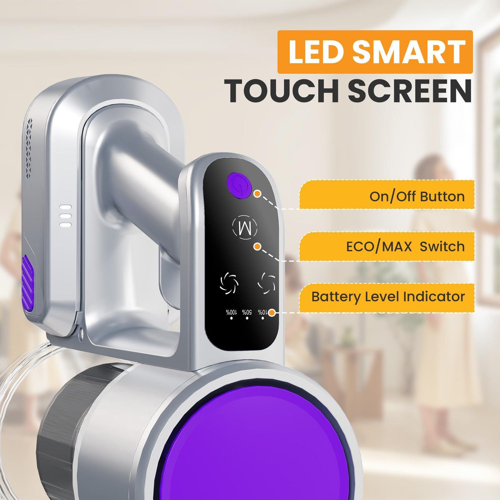 NEWBULIG Cordless Stick Vacuum LED Display Self-Standing Pet Hair Cleaner