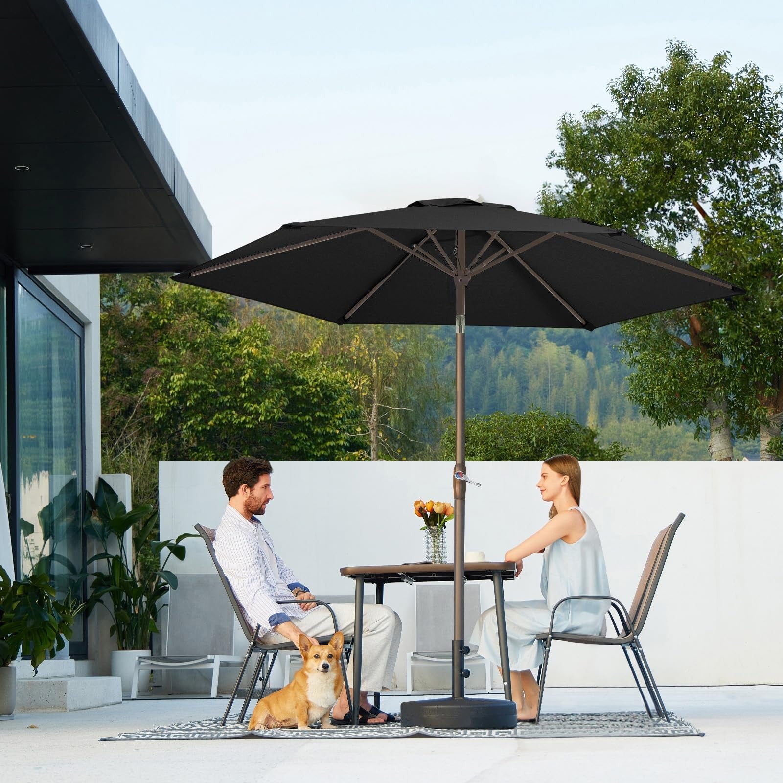 JEAREY 7.5 FT Patio Umbrella Black Tilt Crank 6 Rib Outdoor Market Umbrella