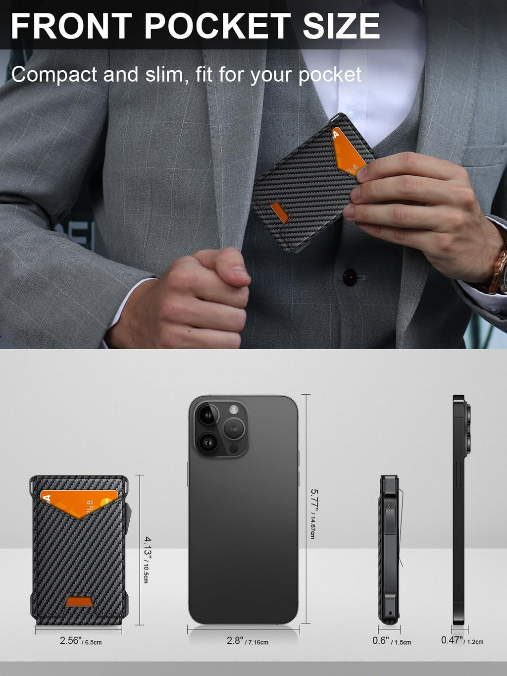 RFID Pop Up Wallet for Men Slim Bifold Card Holder Money Clip Front Pocket