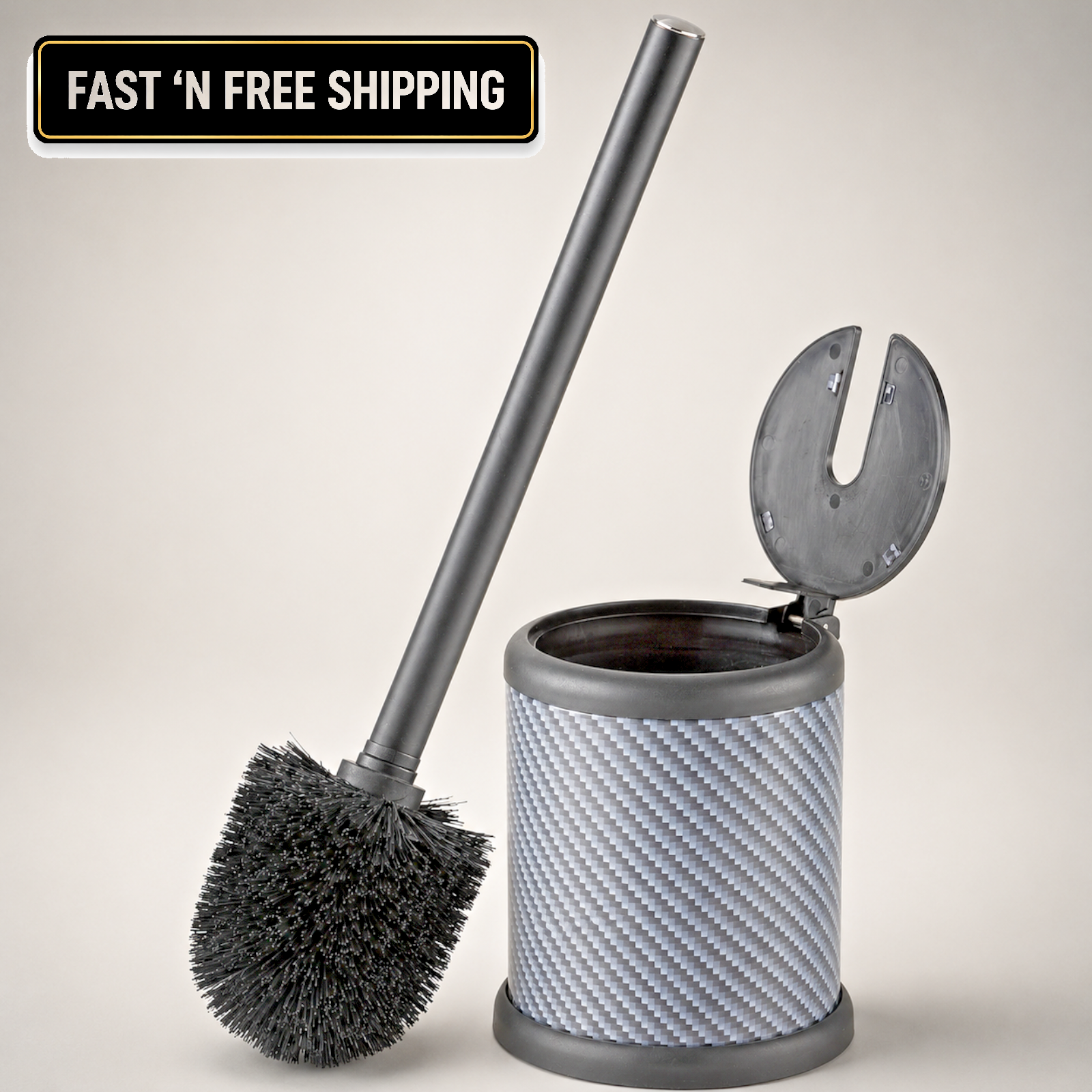 Bath Bliss Toilet Brush and Holder - Self Closing Lid 360 Degree Brush Head Bath