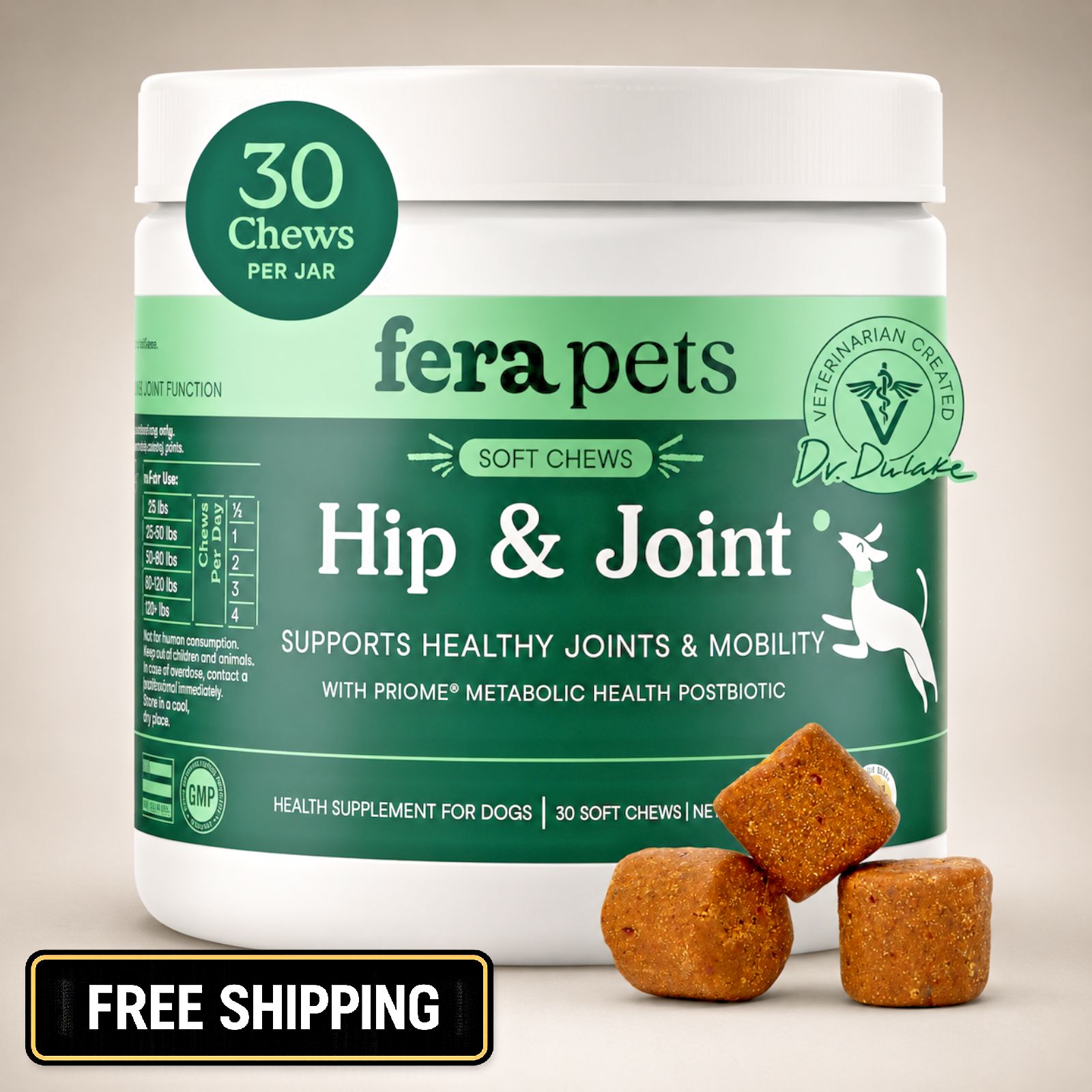Fera Pets Hip & Joint Supplement for Dogs with Glucosamine, MSM, Chondroitin,