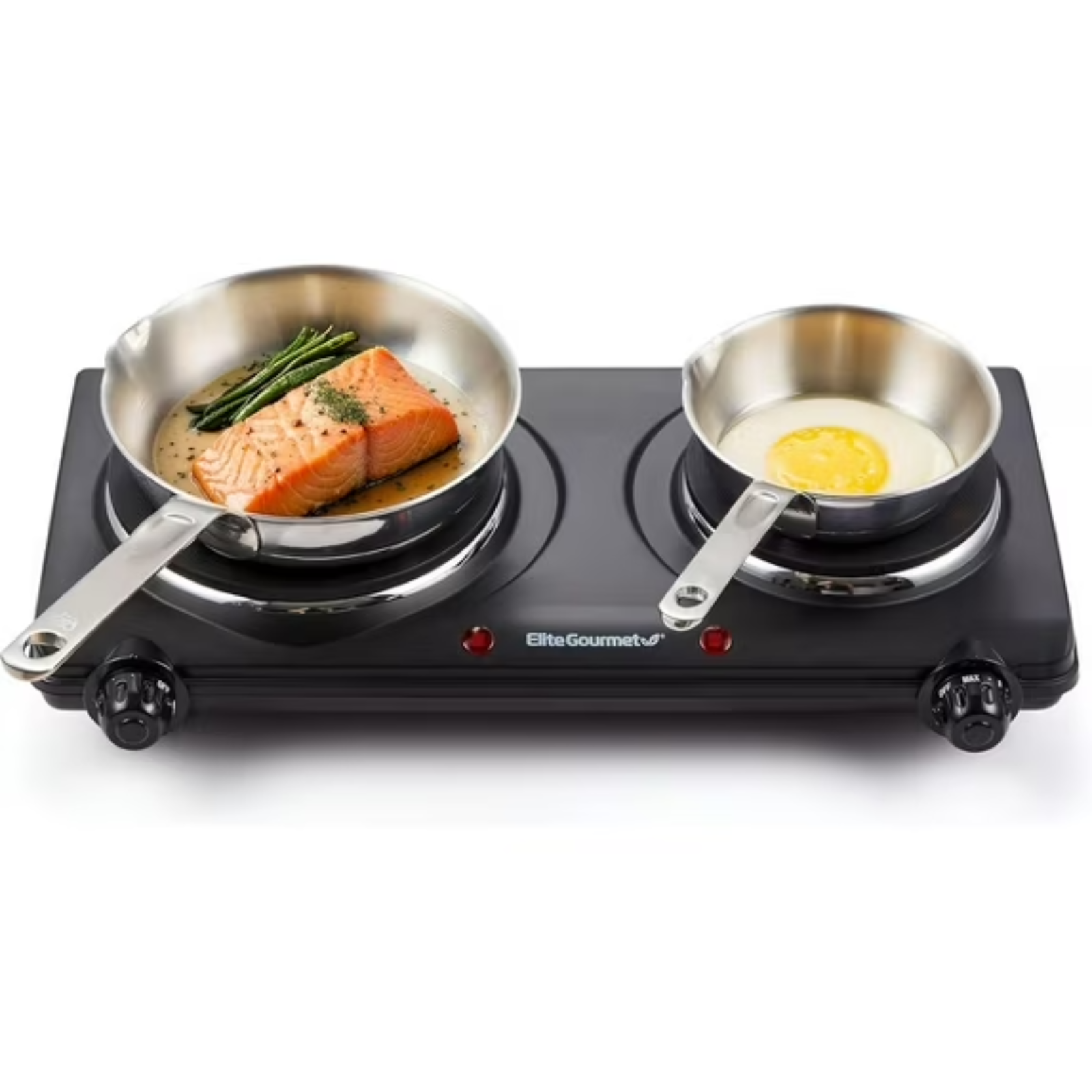 Elite Gourmet Double Cast Iron Burner 1500W Hot Plate w Temp Controls