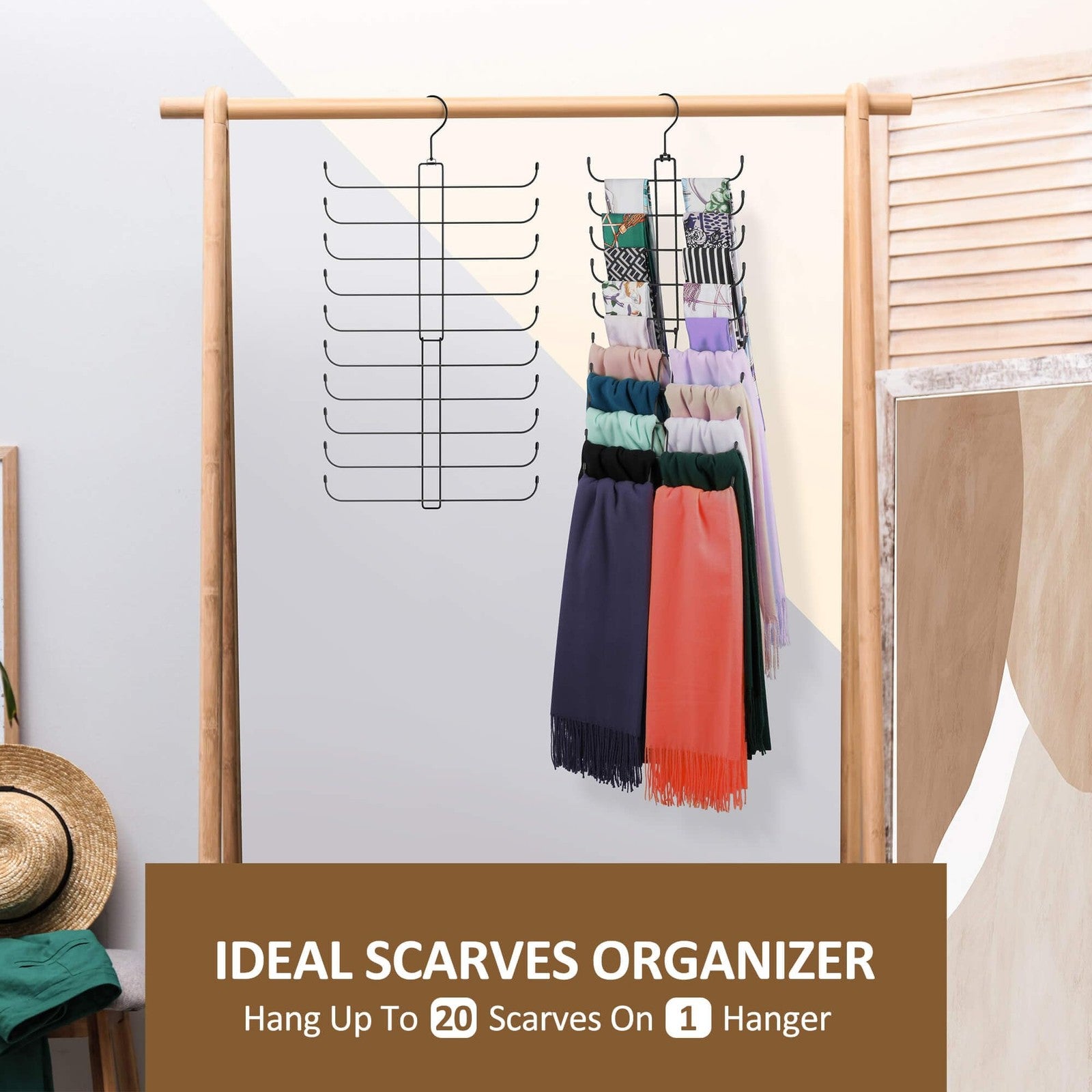 Scarf Organizer Scarf Hanger for Closet, Rotatable Sturdy Hijab Holder Holds 20