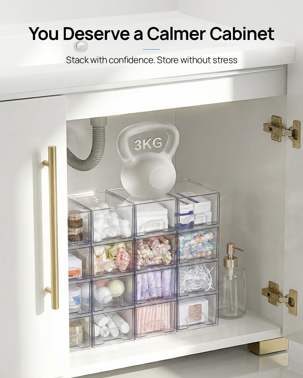 4 Pack Small Clear Stackable Storage Drawers, Acrylic Bathroom Makeup Organizer