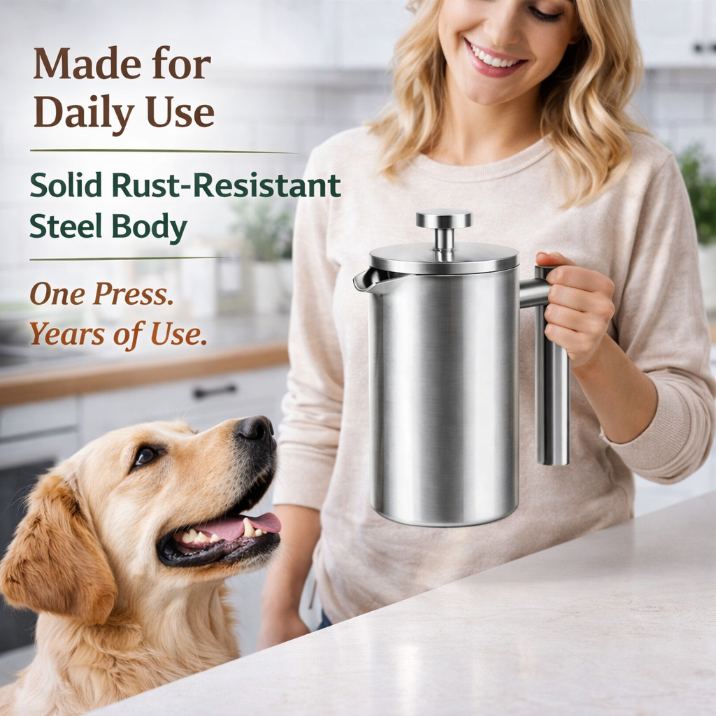 34oz Stainless Steel French Press Double-Wall Insulated 4 Cup Coffee Maker home