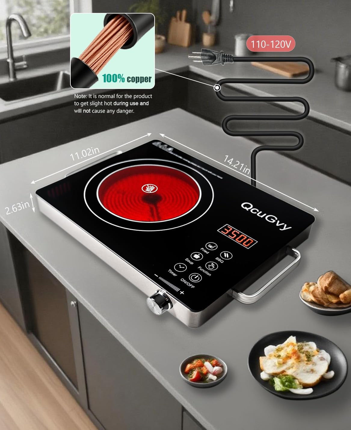 Portable Infrared Burner 3500 Electric Burner with 3 Hour Timer-Electric Hot Pit