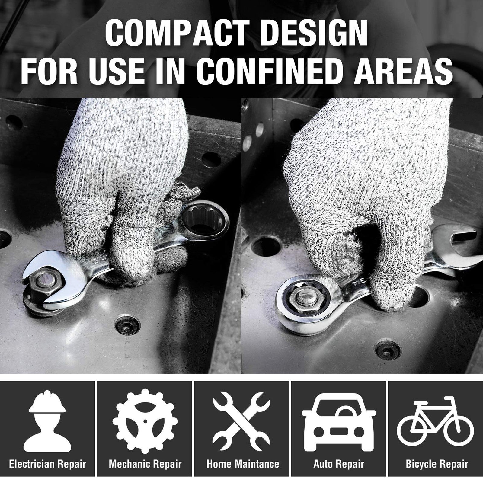 DURATECH 8-Pc SAE Stubby Ratcheting Wrench Set 5/16"-3/4" CR-V w/ Roll Pouch