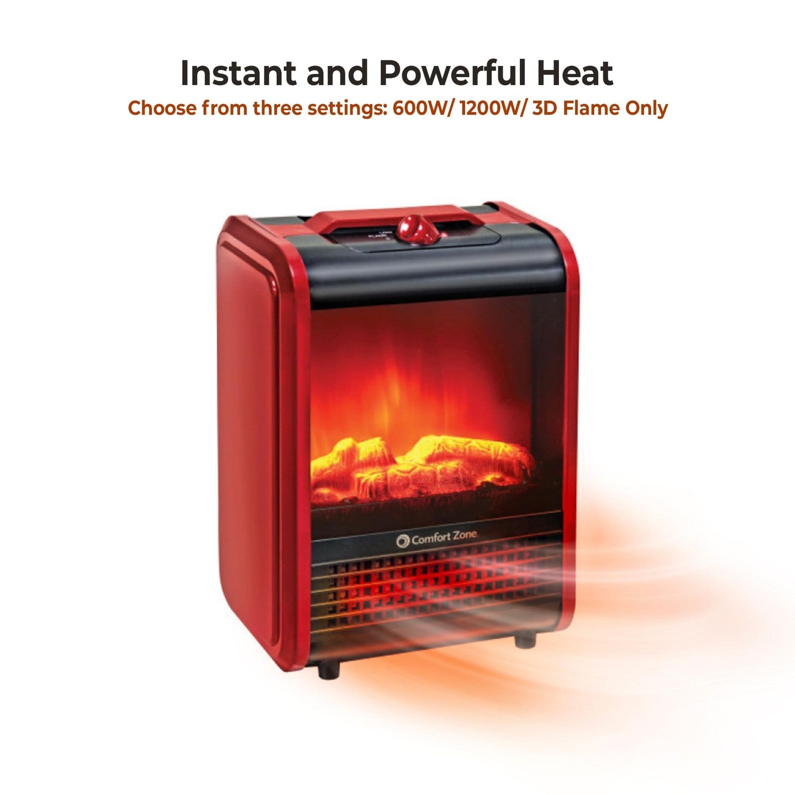 Comfort Zone Electric Mini Fireplace Space Heater with Realistic 3D Flame.
